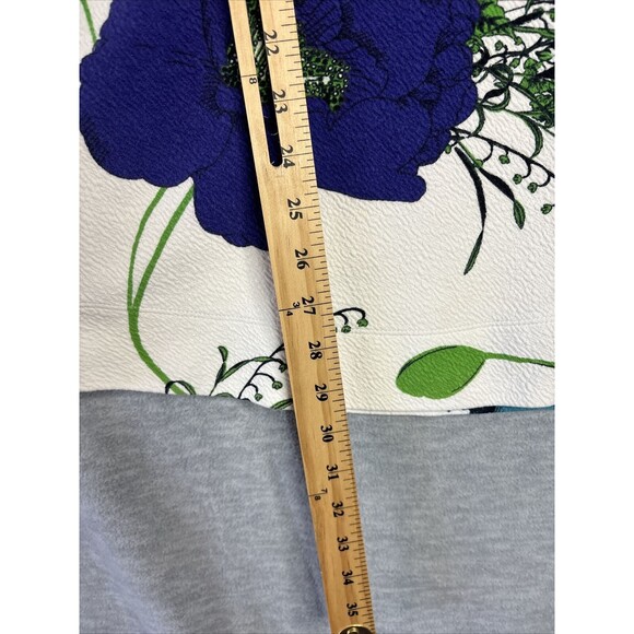 Anthropologie Deletta Haru S Floral Tunic Top Blue Green Puff Sleeve Mid Mod MCM - Picture 8 of 15